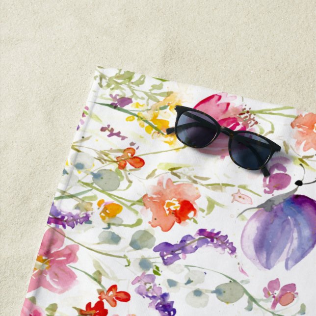Whimsical Wildflowers | Watercolor Beach Towel (In Situ)