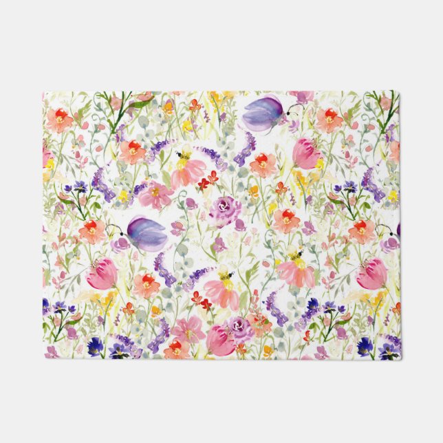 Whimsical Wildflowers | Watercolor Doormat (Front)