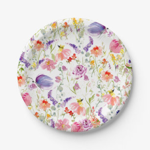 Whimsical Wildflowers   Watercolor Paper Plate
