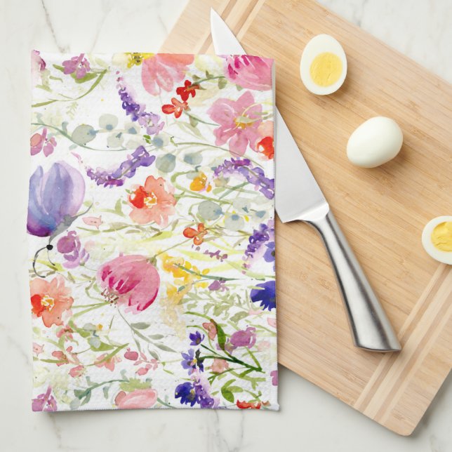 Whimsical Wildflowers | Watercolor Tea Towel (Quarter Fold)