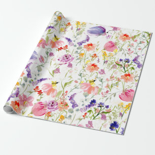 Whimsical Wildflowers   Watercolor Wrapping Paper