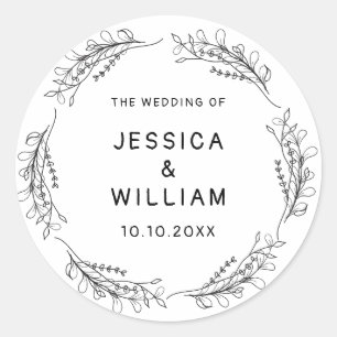Whimsical Wildflowers Wedding Birthday White  Classic Round Sticker