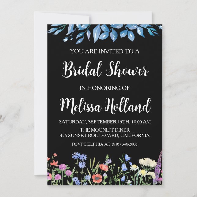 Whimsical wildflowers winter bridal shower invitation (Front)