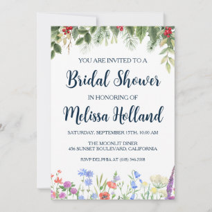 Whimsical wildflowers winter bridal shower invitation