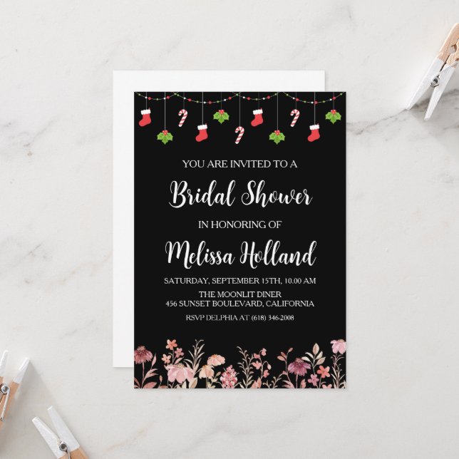 Whimsical wildflowers winter bridal shower invitation (Front/Back In Situ)