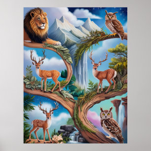 Whimsical Wildlife Fantasy Intricate Miniature Poster