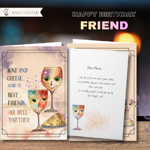 Whimsical Wine and Cheese Best Friends Birthday Card