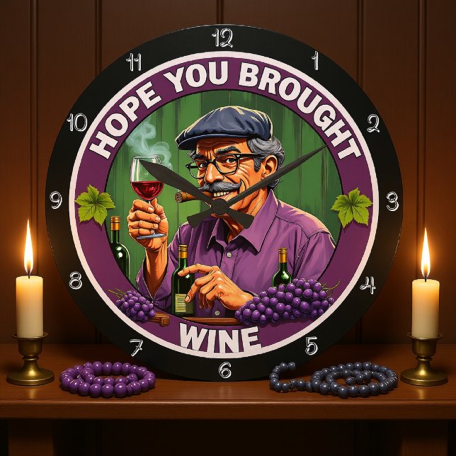 Whimsical Wine Enthusiast Graphic Large Clock (Creator Uploaded)
