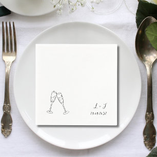 Whimsical Wine Glasses Custom Initials Wedding Napkin
