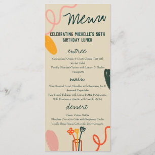 Whimsical Winery Lunch Dinner Birthday  Menu