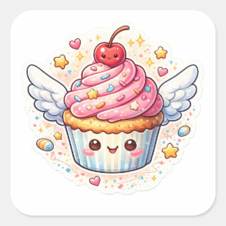 Whimsical Winged Cupcake – Cute design. Square Sticker