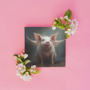 Whimsical Winged Flying Pig Surreal Dreamy Art Invitation