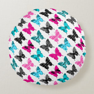 Whimsical Wings: Berries and Blues Round Cushion