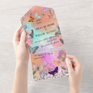 Whimsical Wings: Watercolor Butterfly Wedding  All In One Invitation