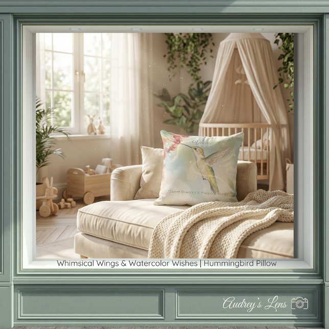 Whimsical Wings & Watercolor Wishes | Hummingbird  Cushion (Whimsical Wings & Watercolor Wishes | Hummingbird Throw Pillow)