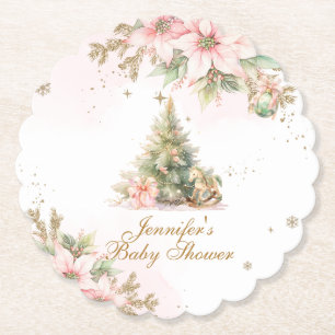 Whimsical Winter A merry Little baby shower Pink Paper Coaster