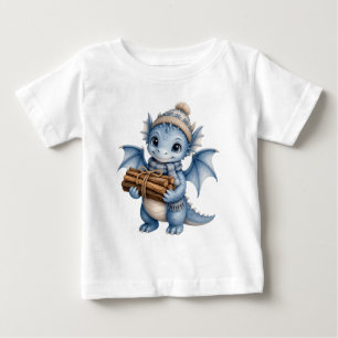 Whimsical Winter Baby Dragon Carrying Wood T-Shirt