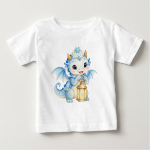 Whimsical Winter Baby Dragon Holding Lantern T-Shirt