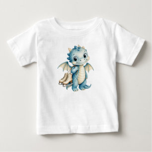 Whimsical Winter Baby Dragon Holding Skates T-Shirt
