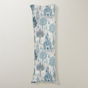 Whimsical Winter Castle Landscape in Blue & Grey Body Cushion