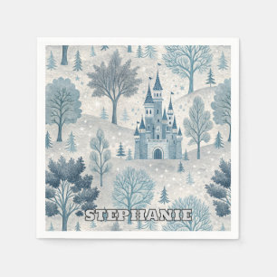 Whimsical Winter Castle Landscape in Blue & Grey Napkin
