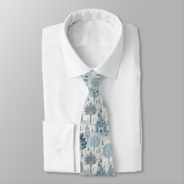 Whimsical Winter Castle Landscape in Blue & Grey Tie (Tied)