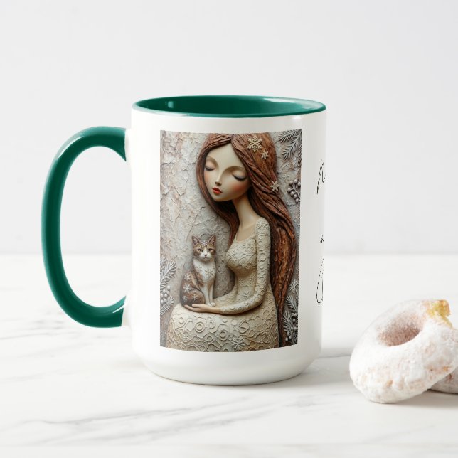 Whimsical Winter Cat Fairy Mug  (With Donut)