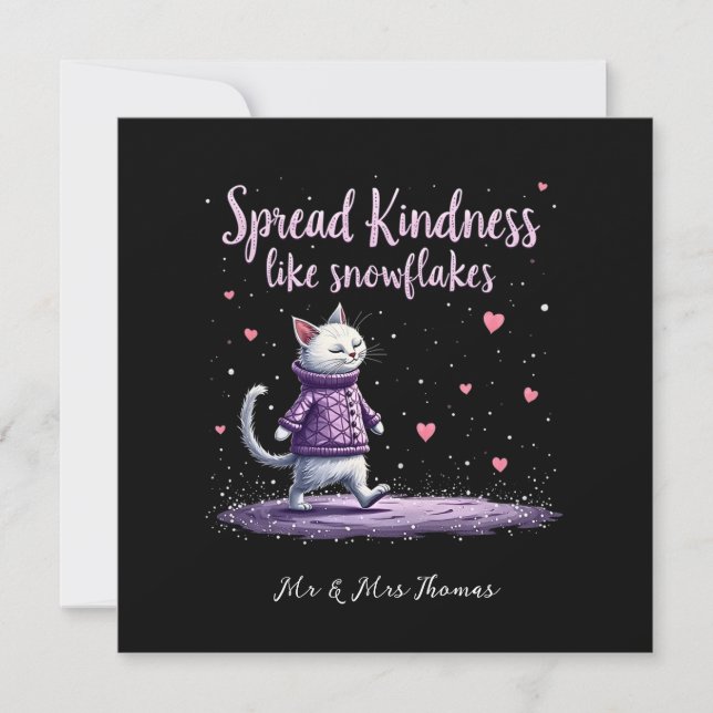 Whimsical Winter Cat Kindness Graphic Cosy Feline Invitation (Front)