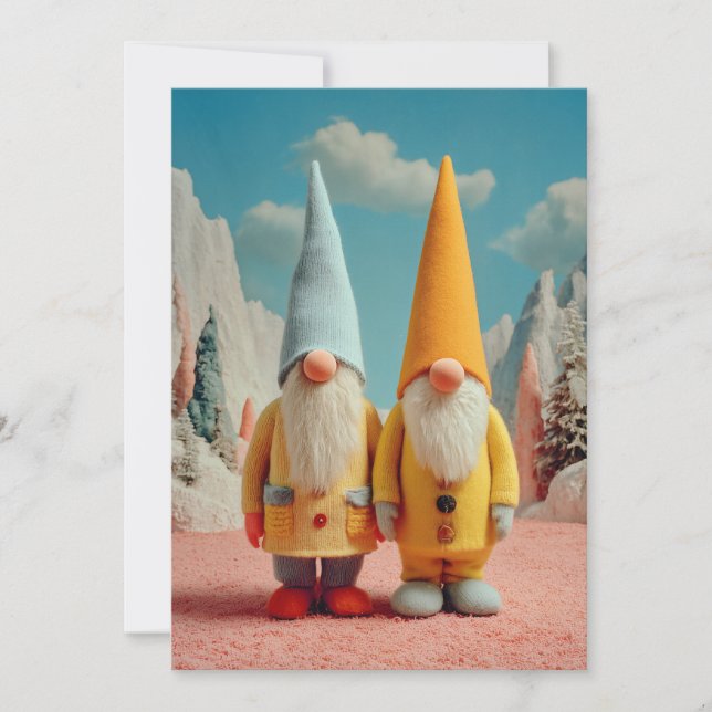 Whimsical Winter Christmas Gnome Pair Holiday Card (Front)