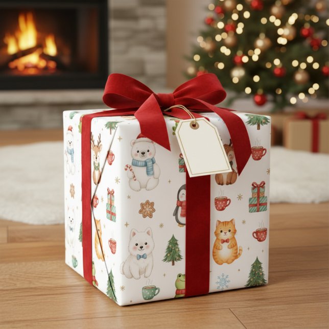 Whimsical Winter Critters Christmas Wrapping Paper (Cute Animal Holiday Gift Wrap)