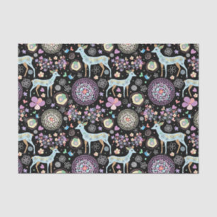 Whimsical Winter Deer and Snowflakes Pattern Black Tissue Paper