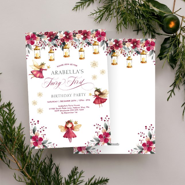 Whimsical Winter Fairy First Birthday Party Invitation (Whimsical Winter Fairy First Birthday Party Invitation)
