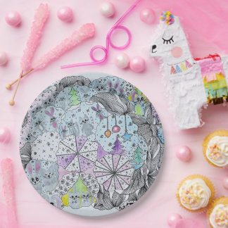 Whimsical Winter Forest Animals Round Paper Plate