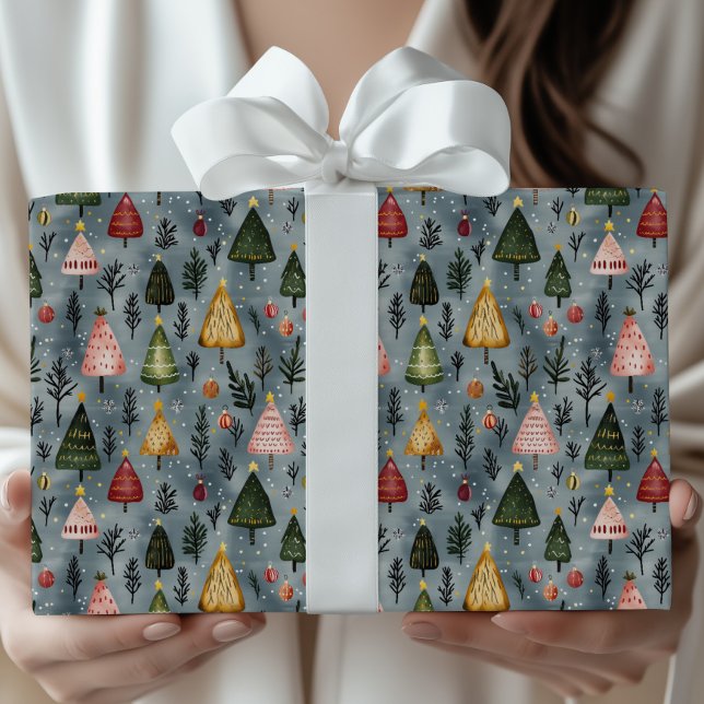 Whimsical Winter Forest Christmas Tree Pattern Wrapping Paper (Creator Uploaded)