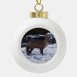 Whimsical Winter Fox In Snow Festive Wildlife  Ceramic Ball Christmas Ornament