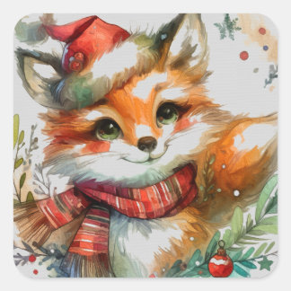 Whimsical Winter Fox Square Sticker