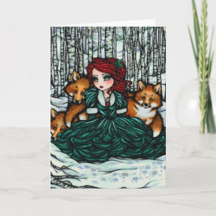Whimsical Winter Foxes Forest Fantasy Art Card
