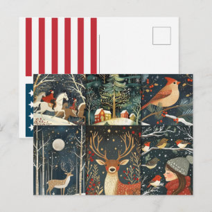 Whimsical Winter Holiday Greeting Set Christma Postcard