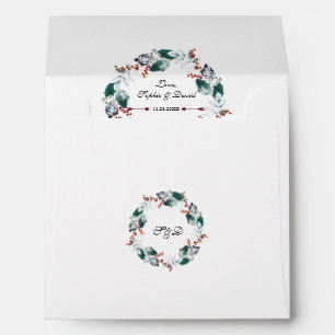 Whimsical Winter Holy Berries Wreath Wedding Envelope