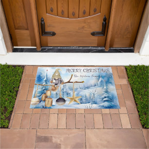 Whimsical Winter Lady Gnome Merry Christmas Doormat