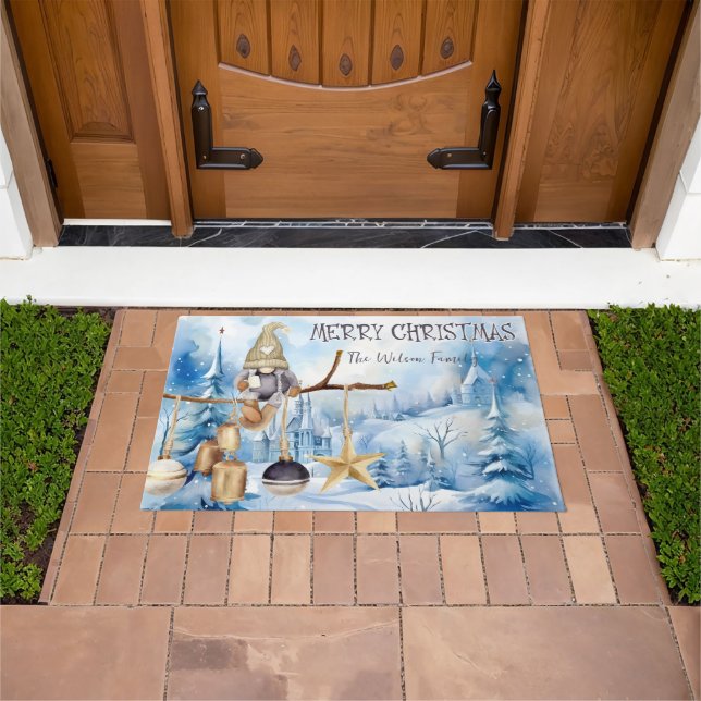 Whimsical Winter Lady Gnome Merry Christmas Doormat (Outdoor)