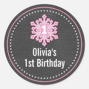 Whimsical Winter Onederland 1st Birthday Name Classic Round Sticker