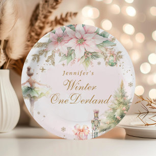 Whimsical Winter Onederland Pastel pink birthday Paper Plate