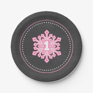 Whimsical Winter Onederland Snowflake Birthday Pin Paper Plate