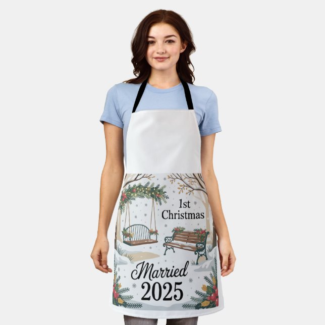 Whimsical Winter Park Our First Christmas Married  Apron (Worn)