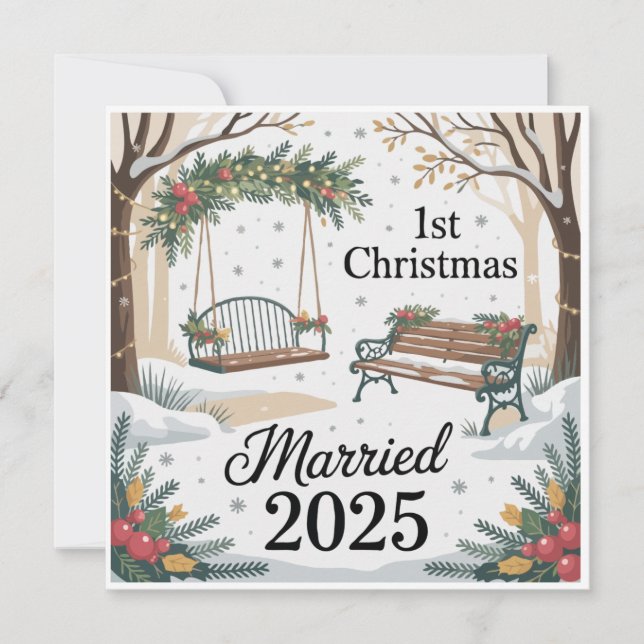 Whimsical Winter Park Our First Christmas Married  Card (Front)