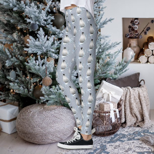 Whimsical Winter Penguin Art Nouveau Snowflakes Leggings