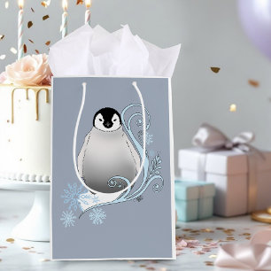Whimsical Winter Penguin Art Nouveau Snowflakes Medium Gift Bag