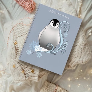 Whimsical Winter Penguin Art Nouveau Snowflakes Notebook