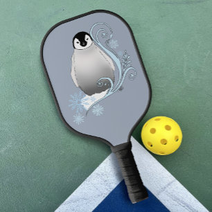Whimsical Winter Penguin Art Nouveau Snowflakes Pickleball Paddle